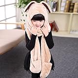 子供用　ウサギデザイン　かわいい　多機能　帽子　マフラー　手袋　耳覆い機能　スカーフ　グローブ　ふわふわ　防寒対策　キッズ　女の子対応　ワンピース (イエロー)