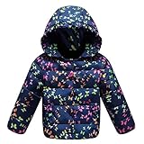 子供服　冬　ダウンジャケット　保温性よく　厚くする　ファッション　軽快　着心地良い　蝶の図　紺　130cm