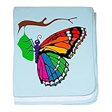 CafePress – レインボーバタフライ新興FR幼児毛布 – スーパーソフトベビー毛布、新生児おくるみ ブルー 047107460525CD2