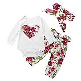 Domybest 3点セット 子供服 カバーオール ロンパース ベビー服 長袖 男の子 女の子 0-2歳 ローズ柄 かわいい お祝い 誕生日 ギフト 幼稚園 普段着 部屋着