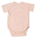 オーガニックコットン yuga☆ボーダー半袖前あきボディ ピンク 80cm オーガニックコットン100% ベビー 服 男の子 女の子 兼用 出産祝い ロンパース プレゼント 綿100%