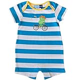 Good LadニットターコイズストライプBoys Onsie Frogアップリケ カラー: ブルー