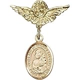 ゴールドFilled Babyバッジwith our Lady ofプロンプトSuccorチャームとエンジェルW / Wingsバッジピン1 x 3 / 4インチ