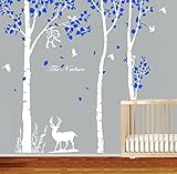 Giant Forest Deerモンキー鳥ツリー壁デカールビニールステッカーキッズ子供部屋装飾、72 " h x 82.7 " W