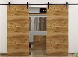 WinSoon 8 FTダークブラックアメリカ国スタイルバーン木製スライドドアハードウェアトラックセット矢印スタイル
