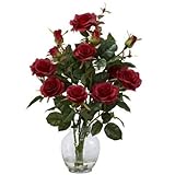 Nearly Natural 1281-RD Rose Bush with Vase Silk Flower Arrangement, Red by Nearly Natural [並行輸入品]