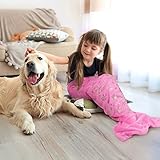 LangriaマーメイドテールBlanket GlitteringフランネルSuper Soft Cozy Warm Mermail Tail Blanket for Kid Girl ピンク LAJ