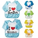 Enjoygojp ベビーエプロン 長袖 防水 お食事用 よだれかけ 赤ちゃんのエプロン 食事用エプロン かわいいデザイン 保育園用 ベビー お絵描き 粘土遊び などに最適 (パパ)