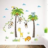 Jungle Animals Giraffe Lion Monkey Palm Tree Wall Decals Decorative Unisex Wall Sticker for Kids Roo