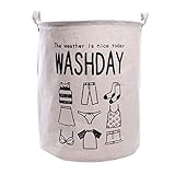 CHEZMAX折りたたみ可能な防水裏地Laundry Hamper服おもちゃClutterボックスビンコンテナストレージバスケットBin withハンドル 15.75"*19.68" ホワイト