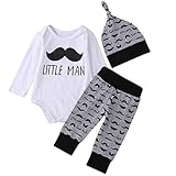 杜屋トヤ　新生児服　上下セット　長袖ロンパース　Ｔシャツ　パンツ　帽子　ルームウェア　ヒゲ模様　英字　かわいい　洋式　秋　冬　カジュアル　遊び　お出かけ　プレゼント　女の子　男の子　ユニセックス　赤ち