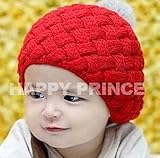 （ワボーズ） Waboatsベビー キッズ 子ども 赤ちゃんウサギの毛/アンゴラの帽子 ボーダー ボンボン 暖かい 全4色 レッド