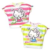 【女児ベビー】【Tシャツ】“HELLO KITTY”キティワッペン・蛍光プリント ドルマンボーダー柄半袖Tシャツ (1ピンク/90cm)