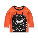 PANCY 子供服 春秋 長袖 Tシャツ トレーナー 丸い襟 プリントシャツ 男の子 女の子 可愛い 動物柄 恐竜 くま モンスター(オレンジ,110cm)