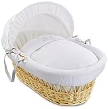 Clair de Lune Stardust Natural Wicker Moses Basket (White) by Clair de Lune