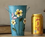 gannbarou 花桶・花筒 アンティーク調 ブリキ鉢カバー 1個入り プランターカバー アイアンバケツ 造花入れ 花瓶 雑貨収納 ハンドル付き 6色選べる (C)