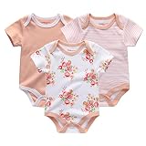 Chamie新生児から ロンパース 赤ちゃん 綿100 半袖 Baby ボディースーツ 3枚セット ベビー服 ピンク 0-3M