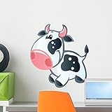 Wallmonkeys wm302107キュートベビーホワイトとブラックSpotted Cartoon Cowピールとスティック壁デカール 18"H x 16"W - Small GEN-16434-