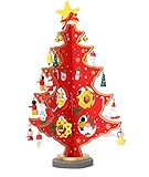 Bestlixin クリスマスツリー 卓上 木製 積み木DIYプレゼント ミニ 簡単 組み立て カラフル 立体 パーティー テーブルツリー (160g, レッド)