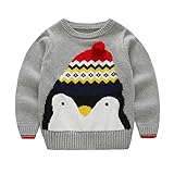 PANCY 子供服 秋冬 長袖 セーター ニット 丸首 かわいい 毛玉 男の子 女の子 ペンギン(90cm,グレー)