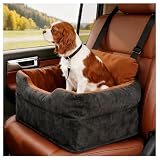 Avont 犬用 ドライブベッド ペットドライブボックス 車 助手席 後部座席 小型犬 猫用 飛び出し防止 厚め 取り外し可能カバー 洗濯機対応 お手入れ簡単 中小型犬 お出かけ 旅行 -ブラック