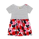 Tovadoo 子供服 ベビー服 女の子 ワンピース 春夏 半袖 ハート柄 鳩柄 縞模様 多色 可愛い プレゼント 通学 旅行 海遊び 18ヶ月-6歳
