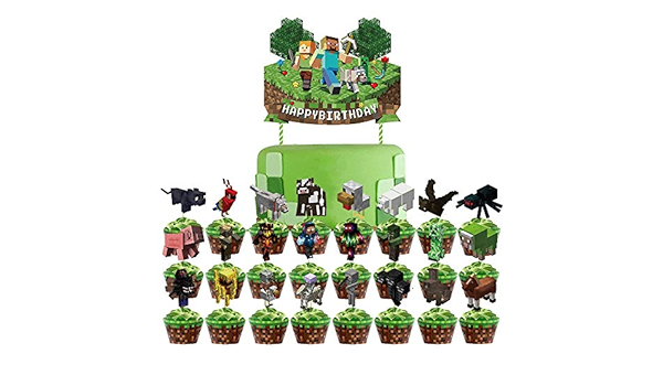 Amazon Co Jp Mpolozex 23個 ピクセルケーキデコレーション マインクラフトケーキトッパー 誕生日デコレーション パーティー用品 おもちゃ