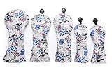 高級pu革 ドライバー/ウッド/ユーティリティ UT用 FW ヘッドカバー DR ／FW ／UT用 5点セット スカル×England国旗 防水仕様 変換ダグ付き (青)