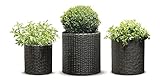 ラウンドシリンダープラスチックラタン樹脂の庭の花の植物のプランターインテリアポット3 PCセット、各種サイズ、ブラウン