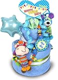 【男の子 双子専用】出産祝い【ブルー】豪華3段おむつケーキ