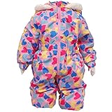 ガールズベビースキーウェア[Blue Mart(ブルーマート)]マルチカラーハート柄|中綿ジャンプスーツ|スノーコンビ|雪遊び|女の子|女児|子供用 80cm ピンク