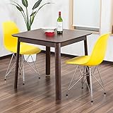 【イームズダイニング3点セット 体に馴染むイームズチェア(スチール DSR) 2人用】 お洒落なデザイナーズ食卓セット(チャールズ・レイ・イームズ) 落ち着いたテーブル 80cm幅 (イエロー色)