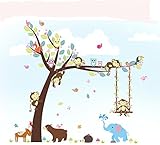 Creative Cartoon Jungle Animals Theme Wall Sticker - Removable Vinyl Wall Art -Monkey Swings Elephan
