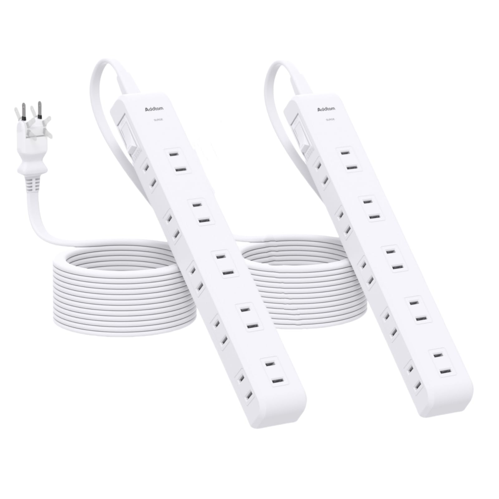 【値下げ】【1,599円】 Addtam 2m 10個口 180°スイングプラグ 雷ガード 一括スイッチ付き 電源タップ 2個セット