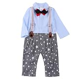 Baby Boy 'sジャンプスーツロンパース長袖紳士フォーマルタキシードスーツ服セットwithストラップ&ボウタイ カラー: ブルー