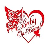 バタフライ Baby on board ハート ステッカー レッド 赤
