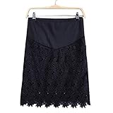Spinas（スピナス） 春 夏 マタニティ スカート 花柄 レース フェミニン タイト ウエスト調節可 全2色 (ホワイト ブラック) (M, ブラック)