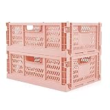 おりたたみコンテナ 18L 収納ボックス ２個セット 折り畳み式 取っ手付き 積み重ね コンテナ 収納ケース 卓上 カゴ オリコン 組み立て簡単 幅30×奥行40×高さ15cm (浅ピンク)