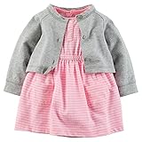 カーターズ Carter's カーディガン 半袖ロンパース ワンピース 2点セット グレー＆ピンクボーダー ベビー服 女の子(9months(67-72cm)) [並行輸入品]