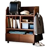 LOWYA （ロウヤ） ランドセルラック キッズ収納 国産 ウォルナット 突板 キャスター付 取り外し可能 引出し2杯 収納 本棚 幅80cm 新生活