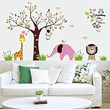 Amaonm® Cute Cartoon Colorful Forest Animals Wall Decals Elephant Monkey Lion Giraffe Owls Wall Stic