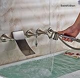 Brushed Nickel Wall Mounted Bathroom Tub Faucet Three Handles Waterfall 5pcs Bathtub Mixer Taps