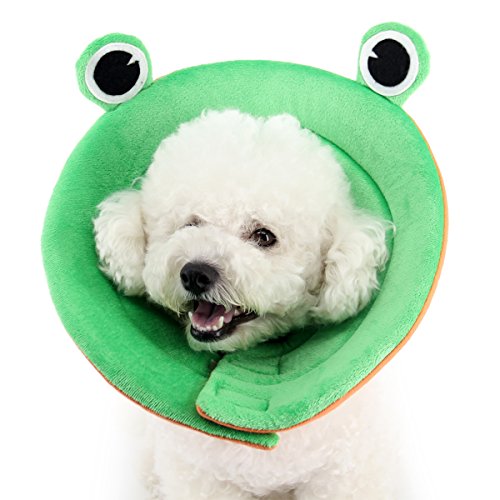 Alien Pet　犬 エリザベスカラー 犬 えりざべすカラー ソフト プロテクター 猫 術後服 猫用術後服 猫の術後服 保護カバー 装着簡単 布製 マジックテープ付き 傷口保護 介護ケア 傷舐め防止 引っ掻き防止 （カエル M）