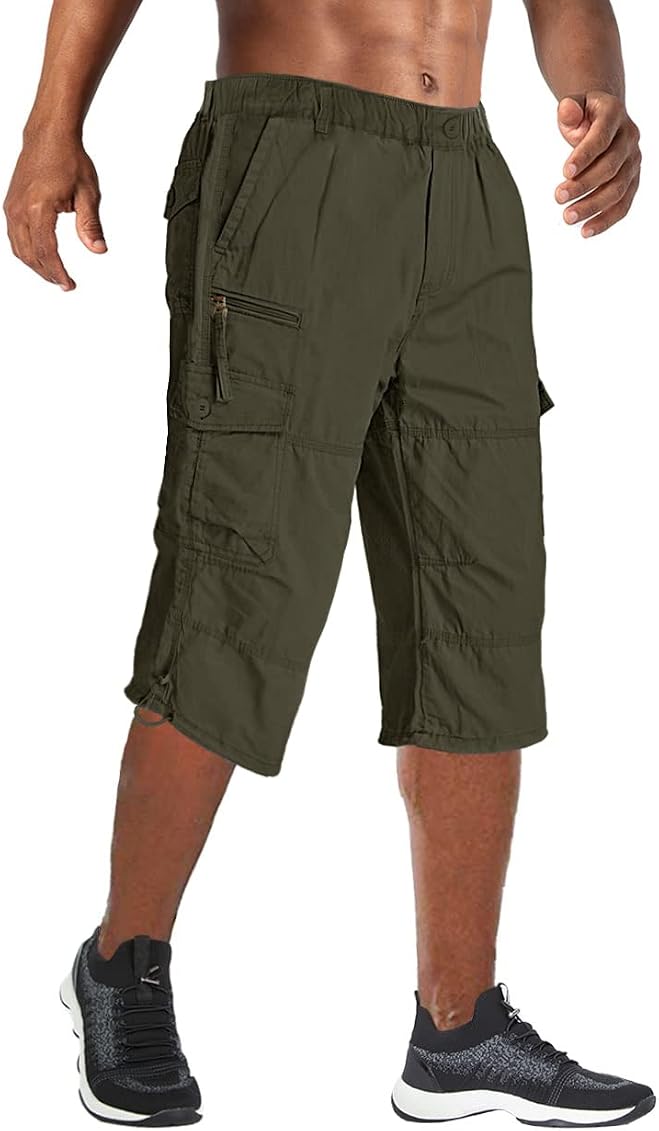 Wohthops Men's Cargo Shorts Cotton 3 4 