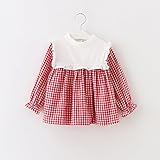 女児ワンピース キッズワンピース 子供服 シンプル トップス 女の子 長袖 膝上 ミニ丈 ショート丈 (98, レッド)