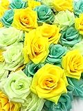 ZERONOWA 造花 花部分 のみ 薔薇 ローズ 50個 セット ブライダル パーティー (イエローミックス)