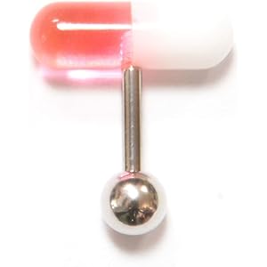 カプセル バーベル UV アクリル 14GA シャフト10mm 01.白&ピンク/ステンレスボールキャッチ ボディピアス