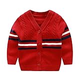 Katula子供服 女の子男の子兼用 カーディガン 綿 ニット 長袖　シンプル 無地 ボタン付き 秋冬 (4-6M, レッド)