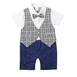 赤ちゃん男の子スーツ紳士ベスト幼児用半袖ロンパース幼児衣装Onesie with Bow Tie カラー: グレー