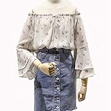 [XINXIKEJI]ブラウス レディース 春夏秋 5分袖 シフォン 襟なし フレア ゆったり おしゃれ シンプル 体型カバー 普段 通学 旅行 ワンサイズ パープル グレー ブルー
